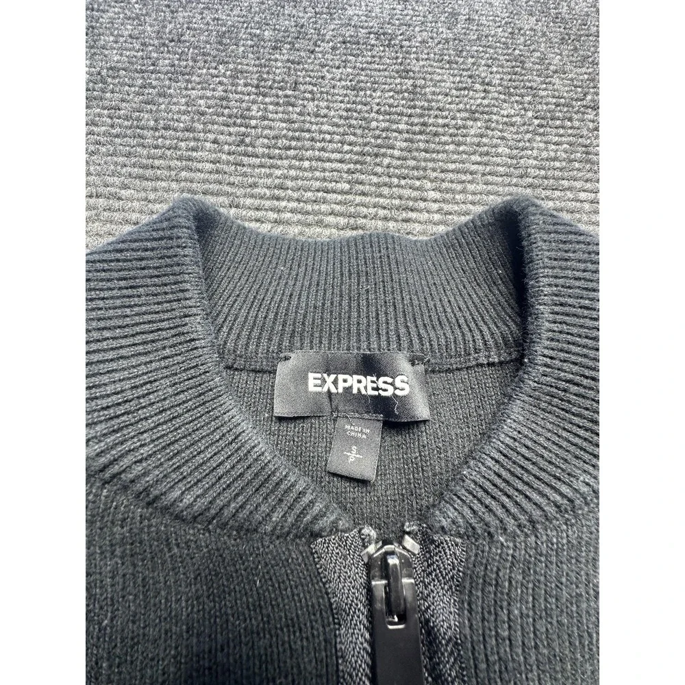 Express Sweater Mens Small Black Full Zip Crew Neck Utility‎ Bomber Pocket Knit